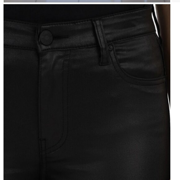 Kut from the Kloth Kelsey Coated High Waist Raw Hem Kick Flare Jeans Black 14 - Picture 3 of 3